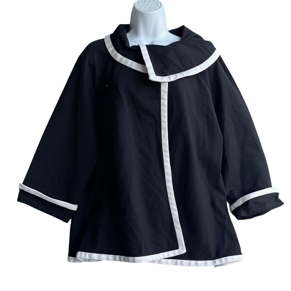 Ali Miles Artsy Jacket Plus 1X Asymmetrical Pilgrim Collar Black White Trim
